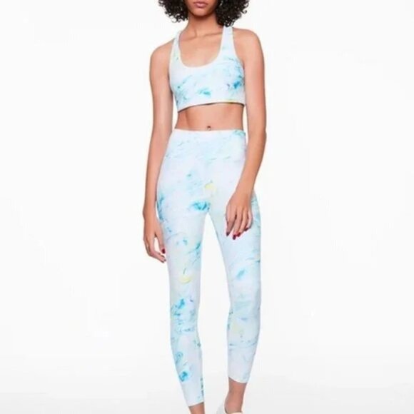 NWT Betsey Johnson white abstract tie dye racer back bra & leggings bundle, L - Picture 2 of 7